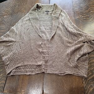 Dana Buchman brown knitted cardigan shawl collar textured openwork pattern M